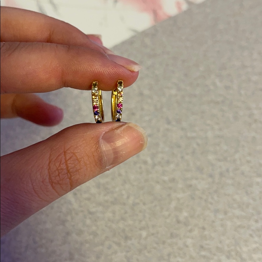 Rainbow Pave Mini Huggie Earrings